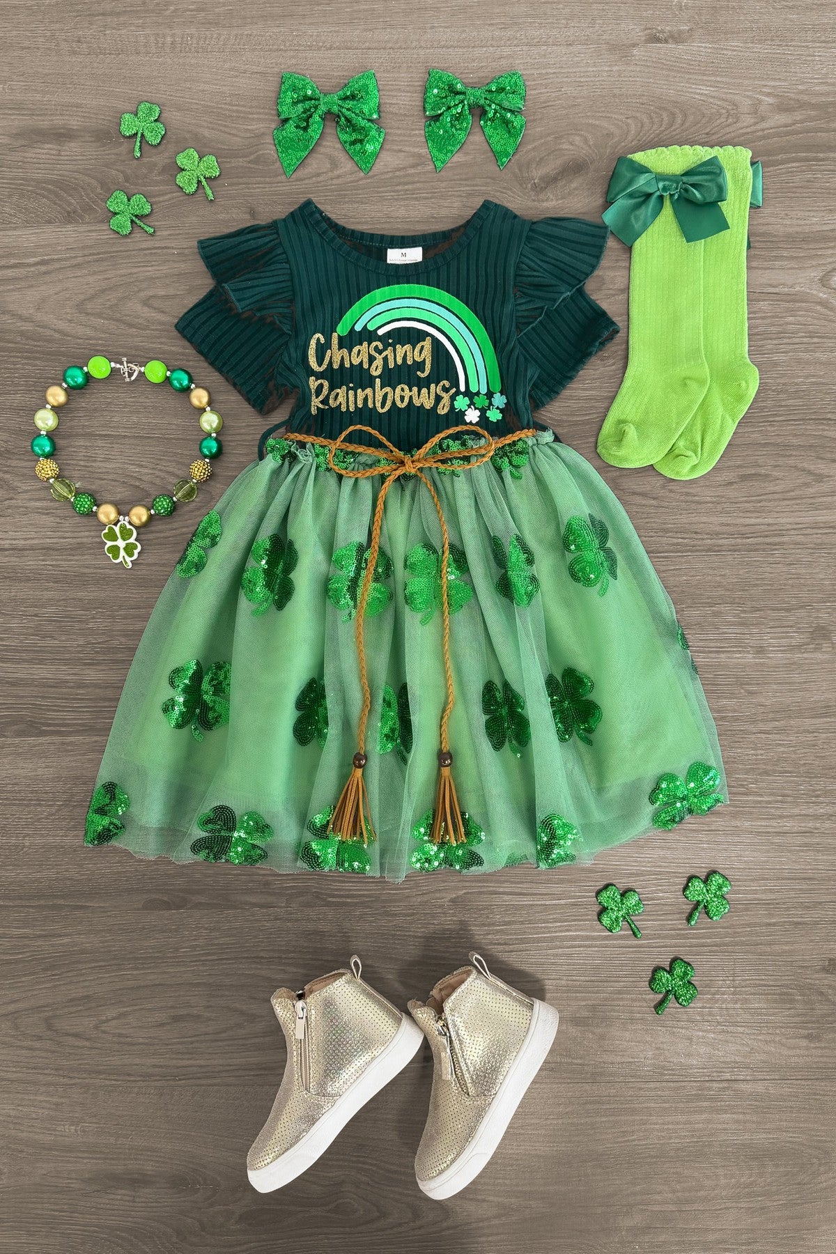 IMG_8177-Edit "Chasing Rainbows" Shamrock Tutu Dress - Image 1