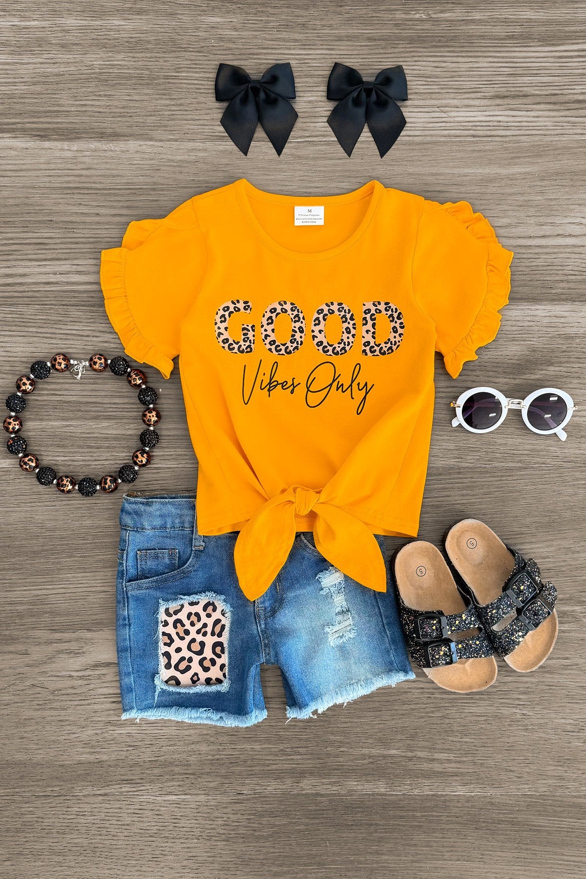 IMG_8243-Edit-2 "Good Vibes Only" Distressed Denim Short Set - Image 1
