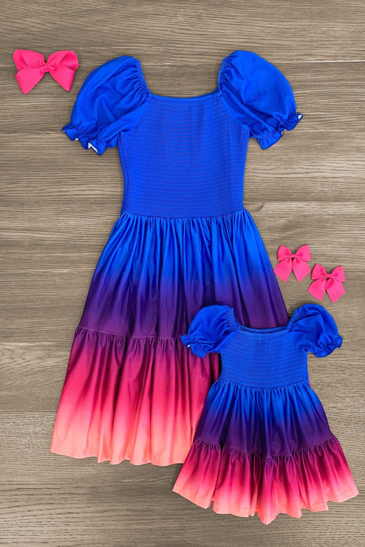 IMG_8248-Edit_d805afad-debc-4f77-862a-4aa5419379df Mom & Me - Blue Sunset Ruffle Dress - Image 1