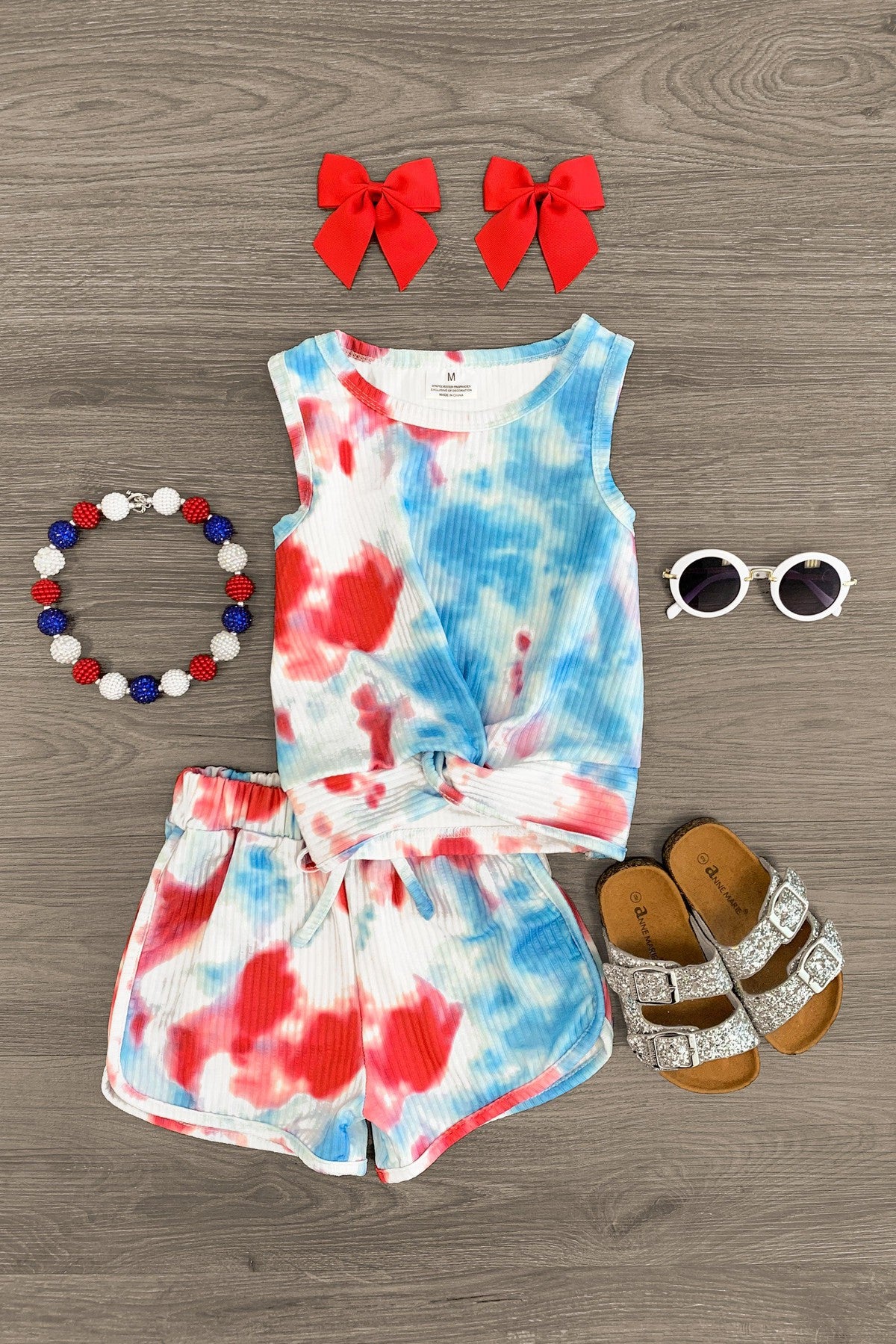 IMG_8282-Edit Red White & Blue Tie Dye Short Set - Image 1