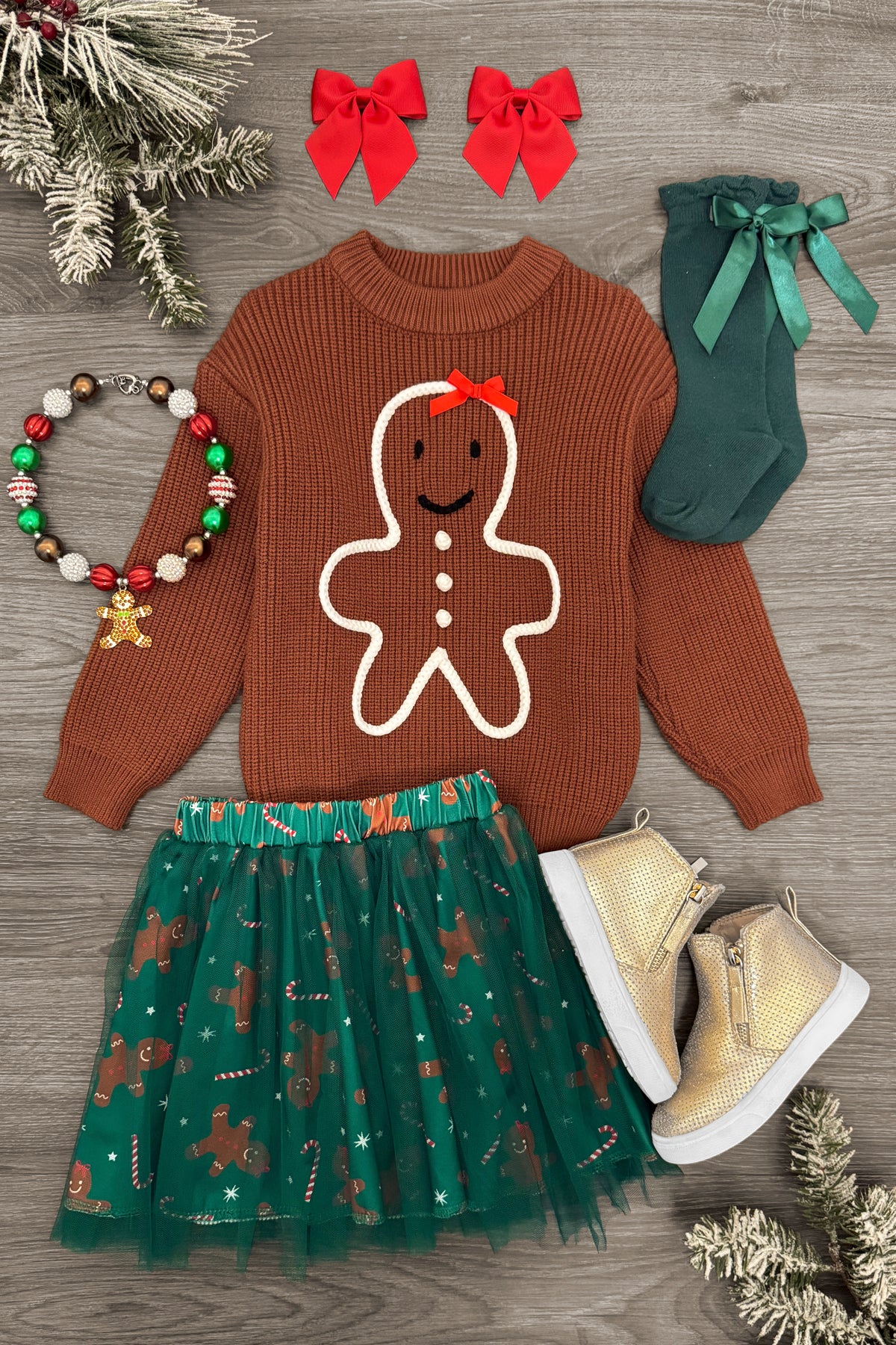 IMG_8345-Edit Green Gingerbread Tutu Skirt Set - Image 1