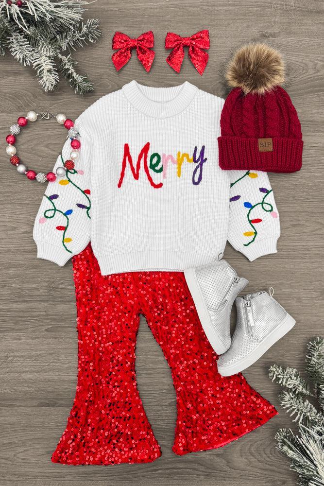 IMG_8478-Edit "Merry" Knit Sweater Red Sequin Flare Set - Image 1