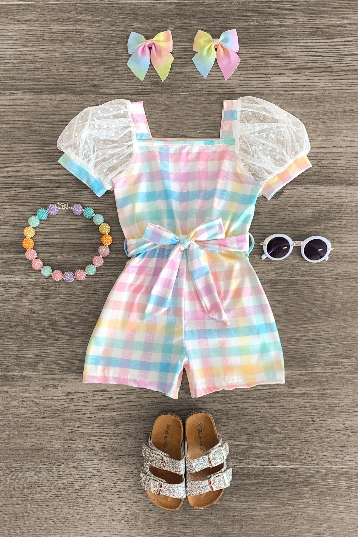 IMG_8657-Edit Pastel Rainbow Plaid Romper - Image 1