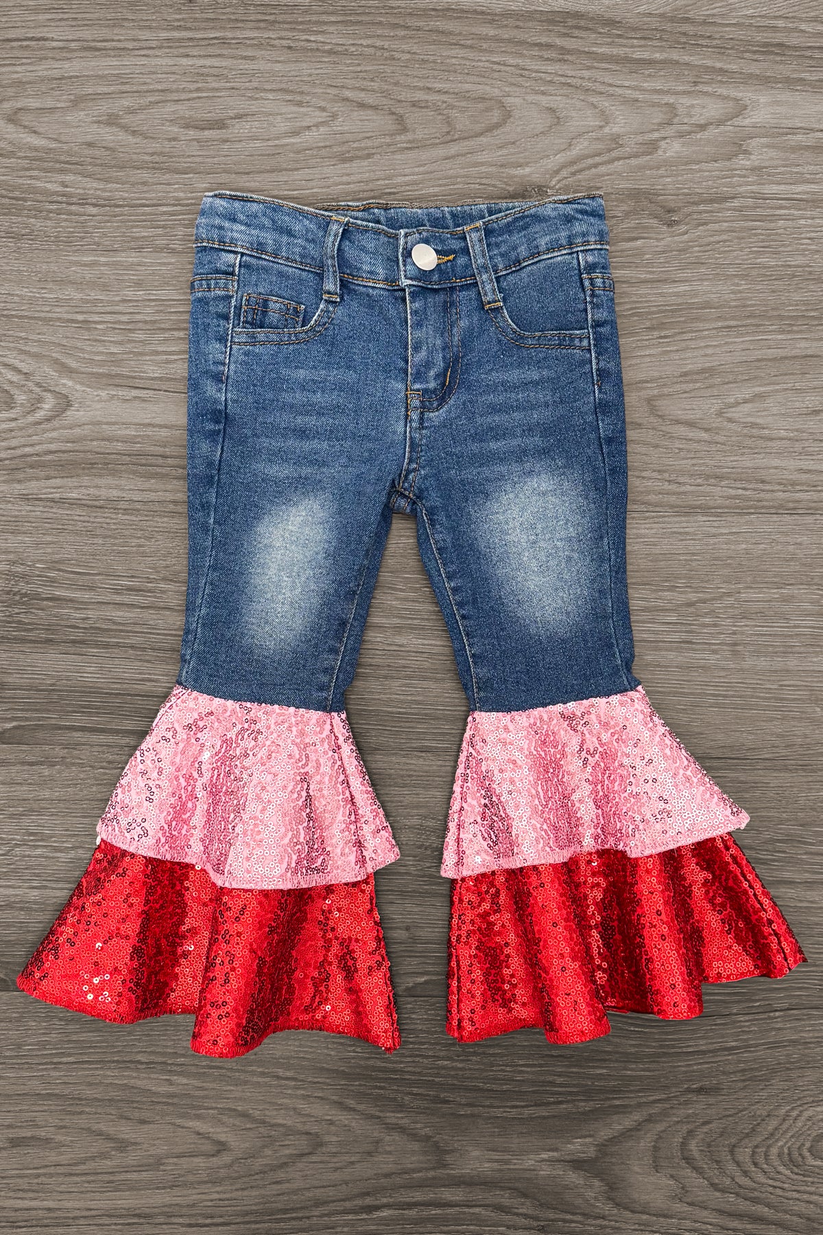 IMG_8723-Edit Pink & Red Sequin Denim Bell Bottoms - Image 1