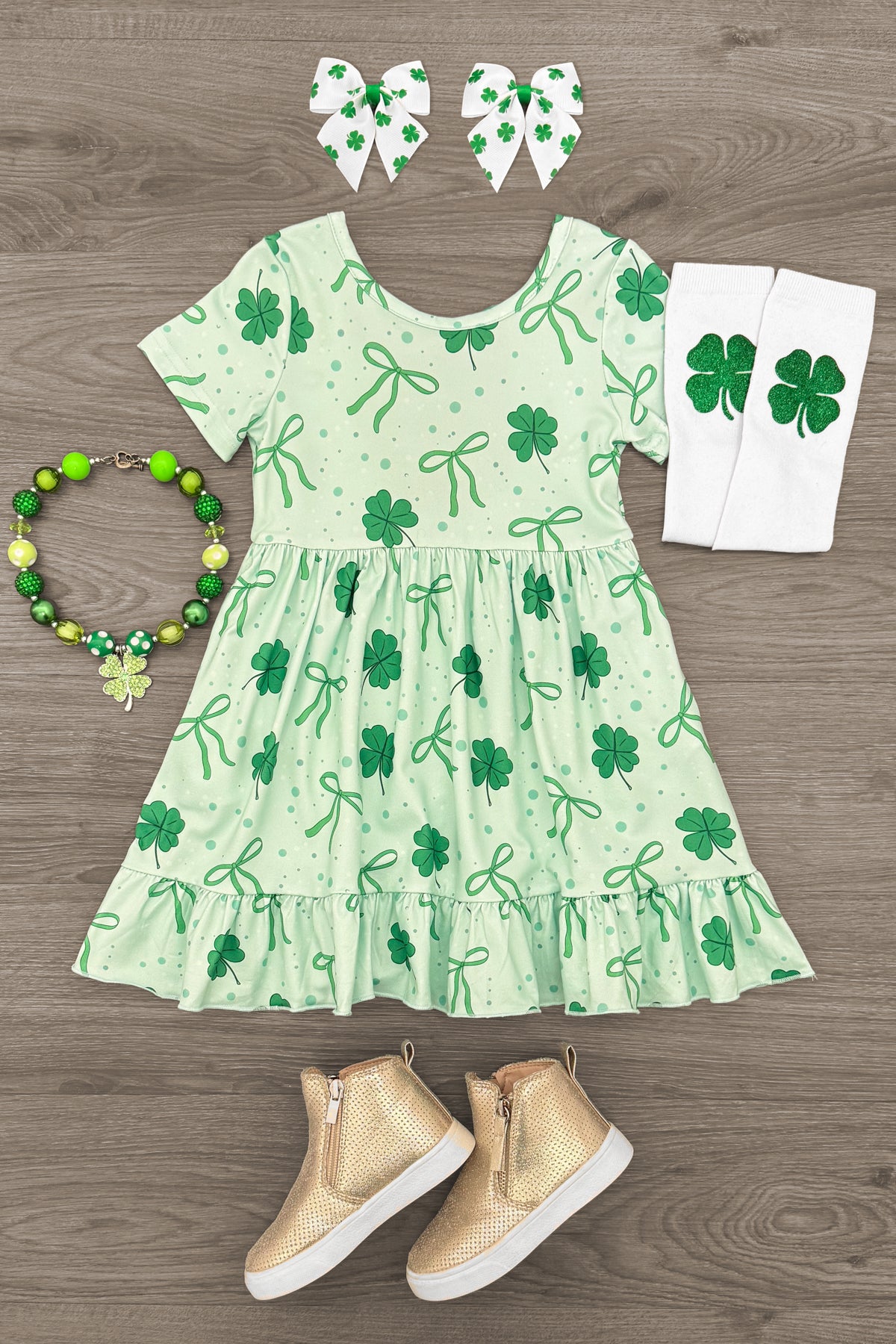 IMG_8881-Edit Green Bow & Shamrock Dress - Image 1