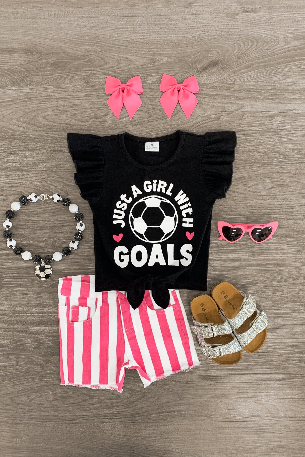 IMG_9006-Edit "Just A Girl With Goals" Stripe Denim Short Set - Image 1