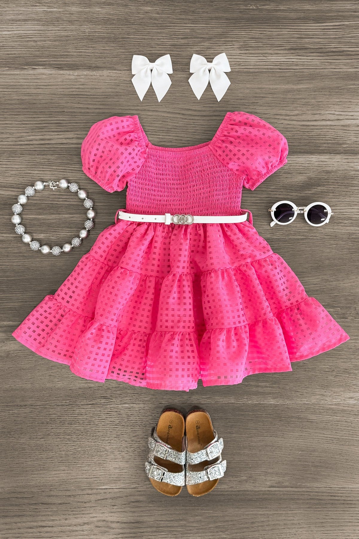 IMG_9050-Edit Hot Pink Smocked Puff Sleeve Dress - Image 1
