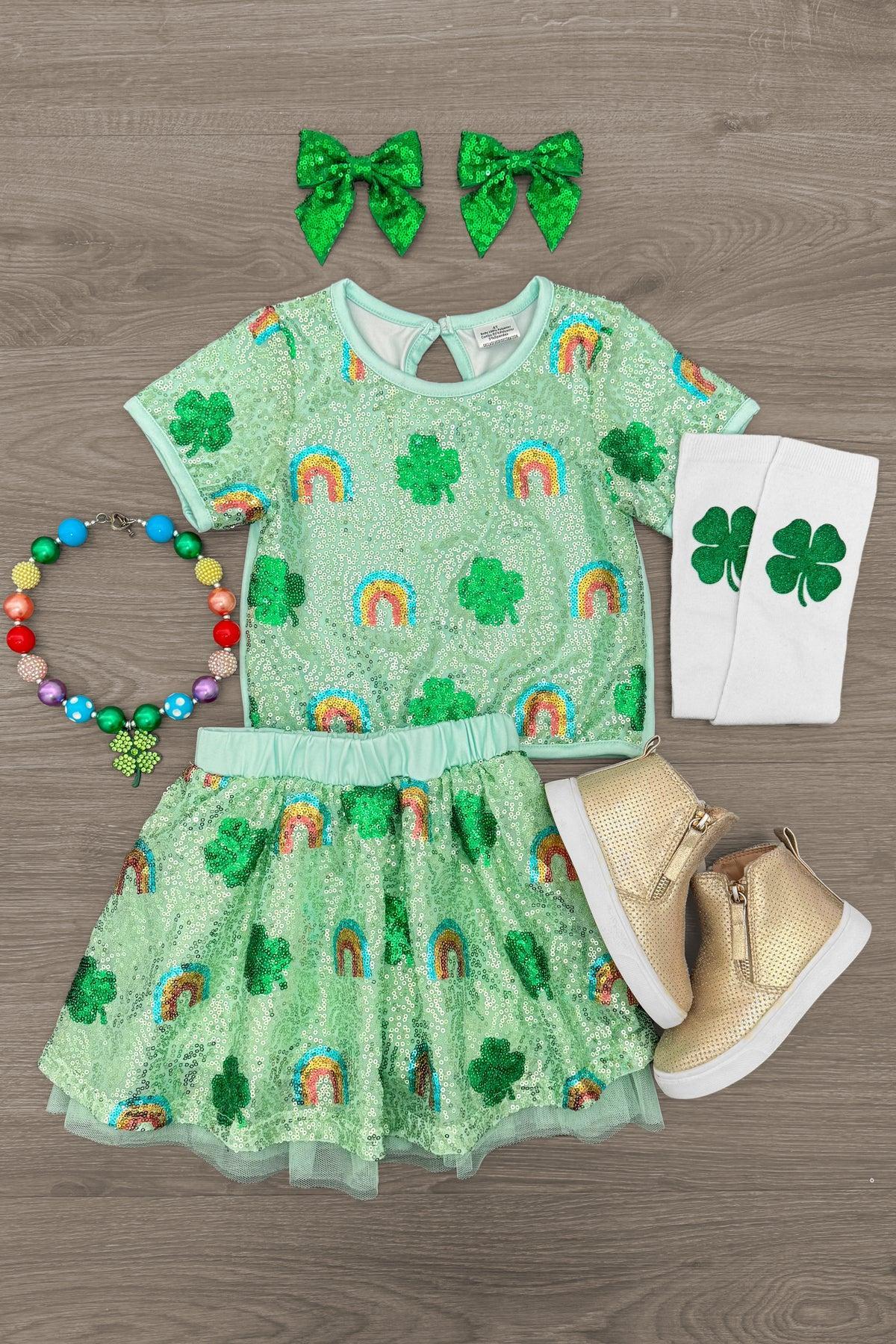 IMG_9212-Edit Rainbow & Shamrock Sequin Skirt Set - Image 1