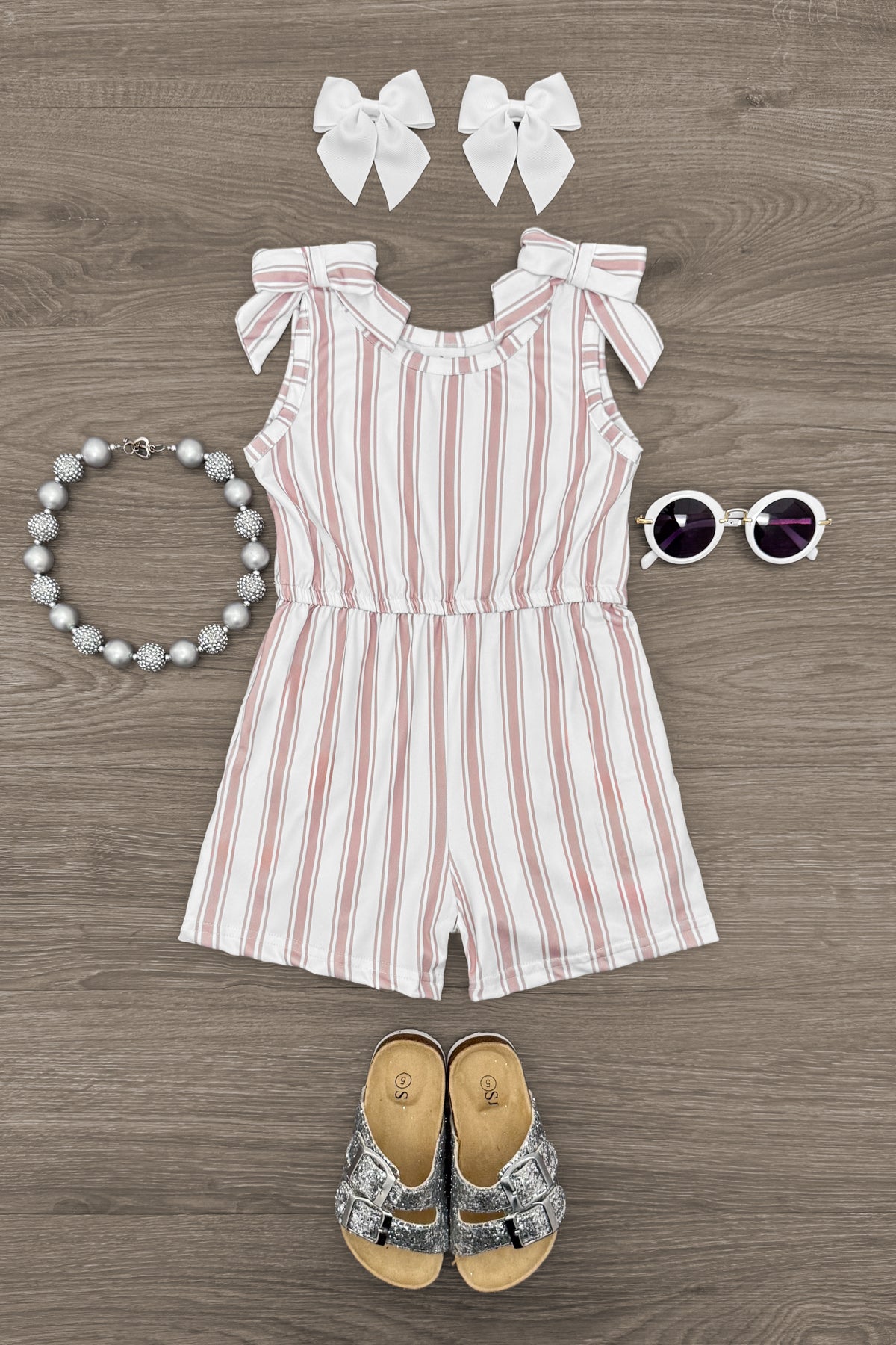 IMG_9346-Edit Tan Striped Romper - Image 1