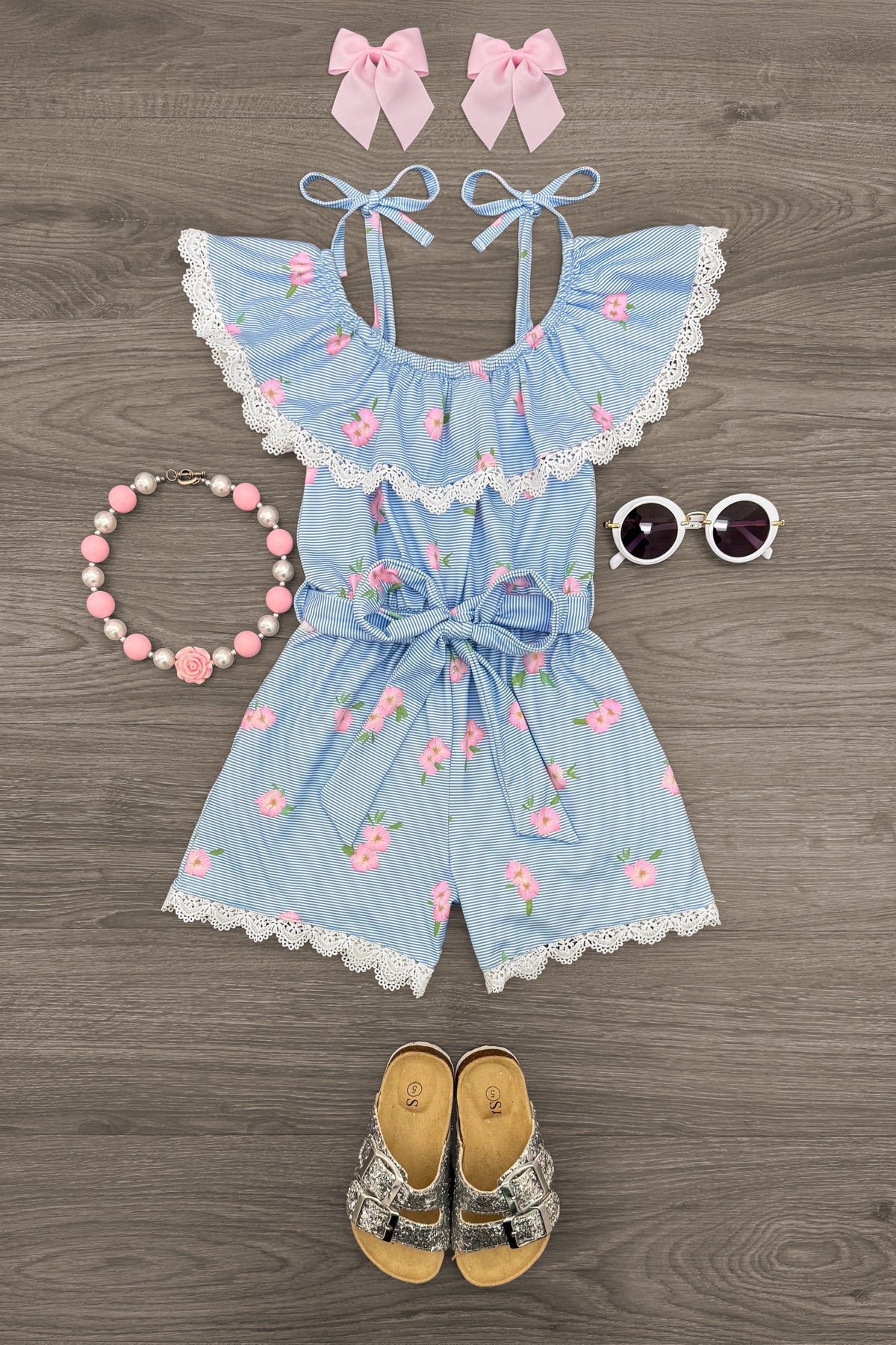 IMG_9432-Edit Blue Striped Floral Romper - Image 1