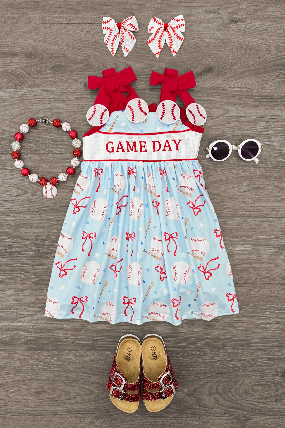 IMG_9542-Edit "Game Day" Baseball & Bows Dress - Image 1
