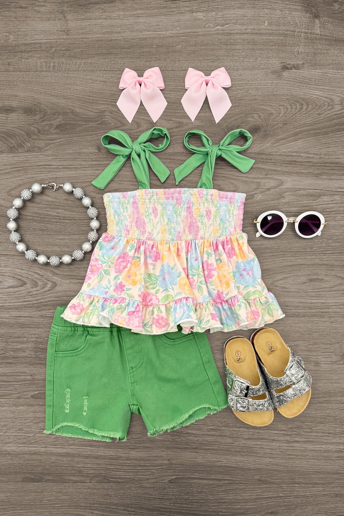 IMG_9902-Edit_8b00f8be-ace2-43f5-ac70-8c8c0c9fcfe5 Floral Green Denim Short Set - Image 1