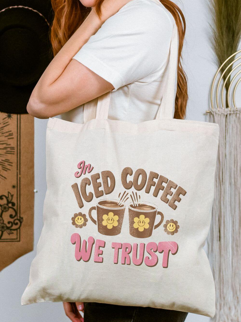 Iced_Coffee_We_Trust_Tote In Iced Coffee We Trust Cotton Canvas Market Tote Bag - Image 1
