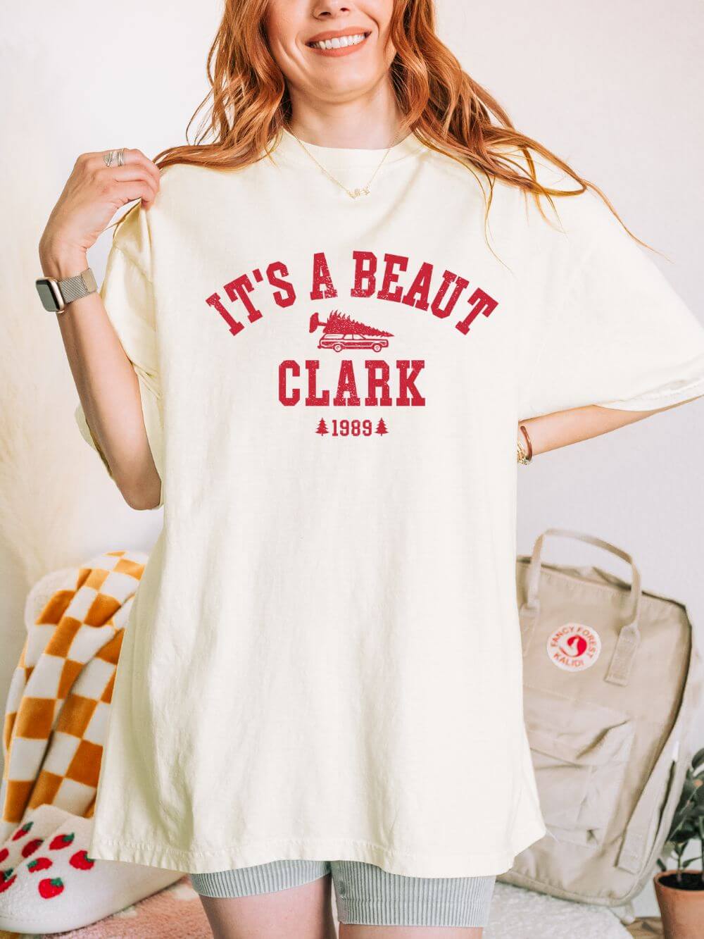 It_s_a_Beaut_Clark_Ivory It's a Beaut Clark Holiday Tee Vintage Distressed Christmas Tree T-Shirt - Image 1