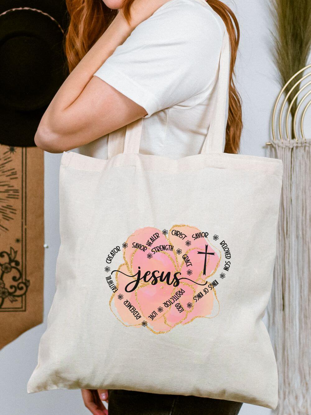 Jesus_King_of_Kings_Peach_Tote Jesus King of Kings Peach Watercolor Christian Cotton Canvas Tote Bag - Image 1