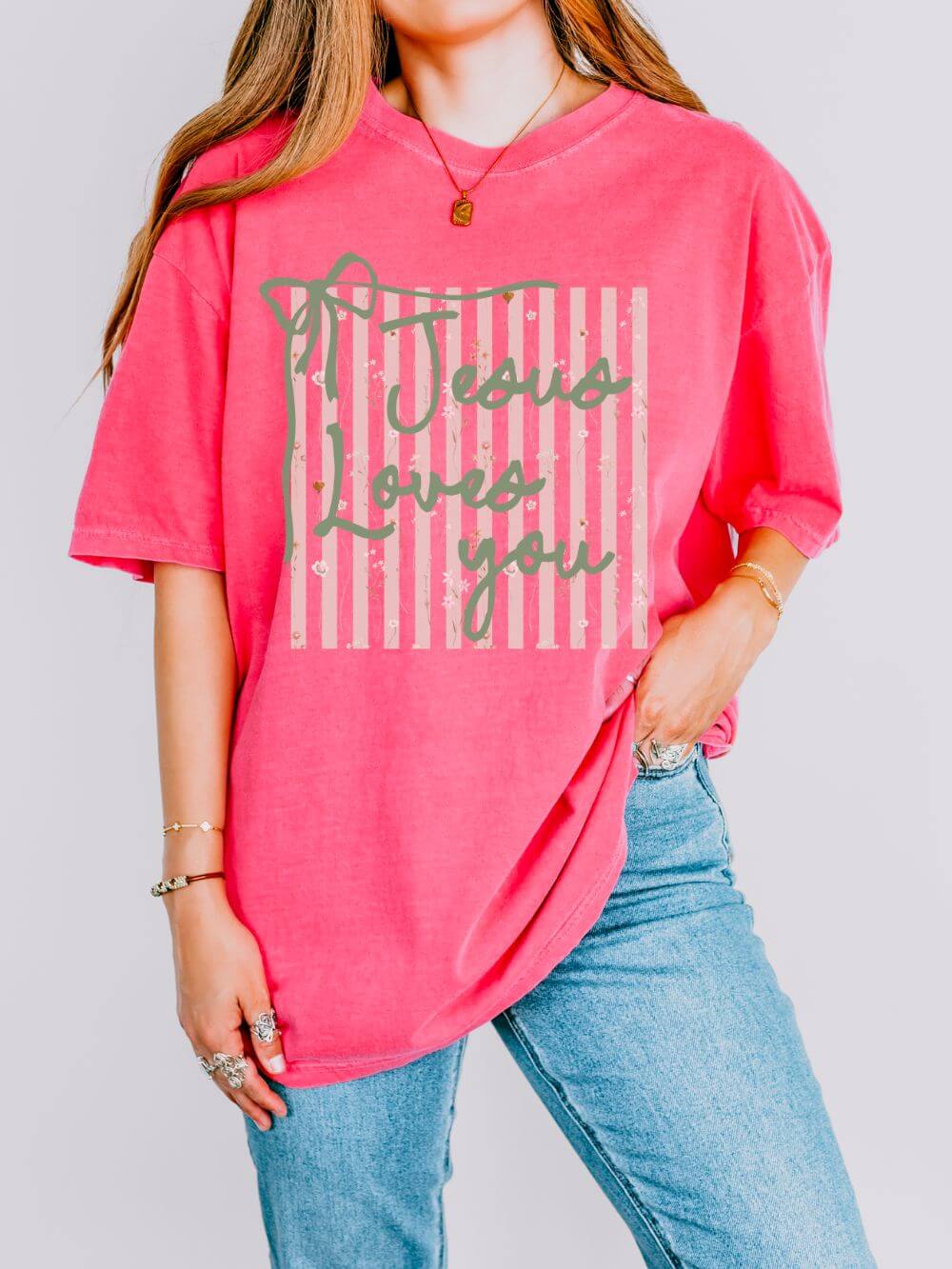 Jesus_Loves_You_Crunchberry Jesus Loves You Graphic T-Shirt Christian Faith Graphic Tee - Image 1