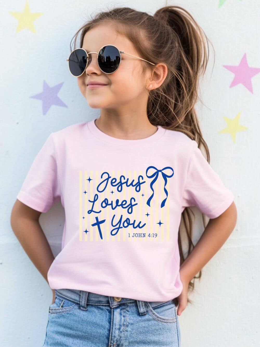 Jesus_Loves_You_Pink Jesus Loves You Kids' Graphic T-Shirt Inspirational Christian Kids Shirt - Image 1