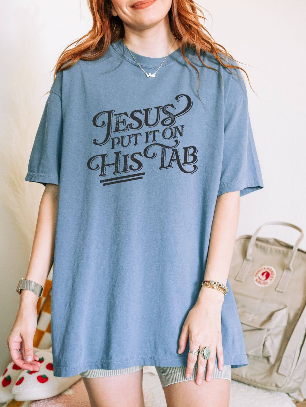 Jesus_Tab_Blue_Jean Jesus Put It On His Tab T-Shirt Christian Faith Graphic Unisex Distressed Grunge Tee - Image 1