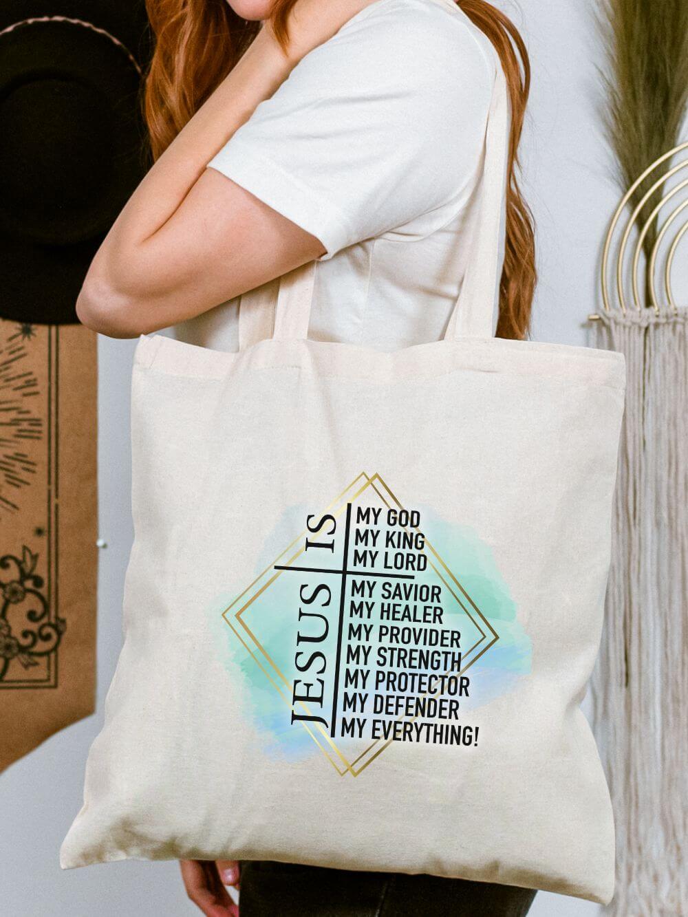 Jesus_is_Everything_Tote Jesus Is My Everything Christian Inspirational Cotton Canvas Tote Bag - Image 1