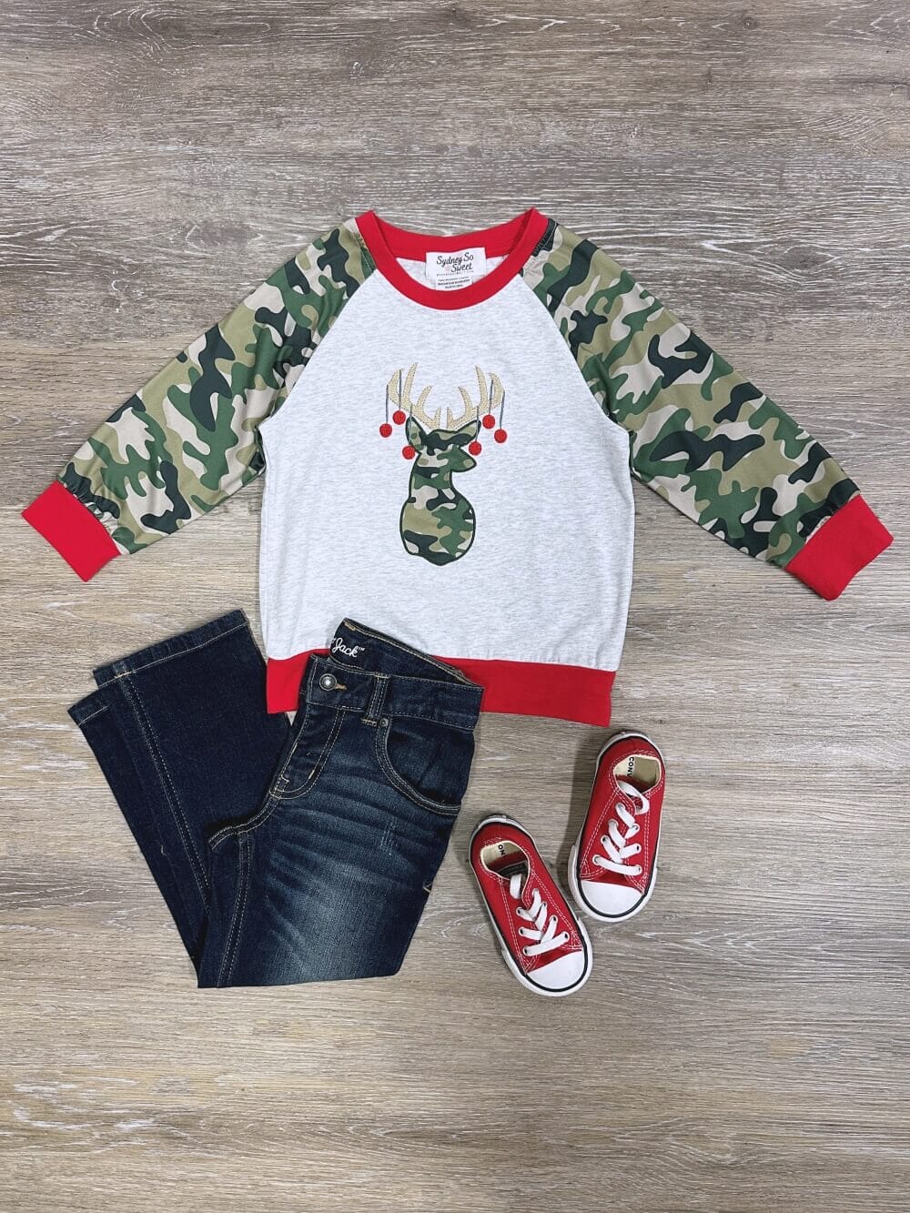 JingleDeerBoysCamoRaglanPulloverTop Jingle Deer Boys Camo Raglan Pullover Top - Image 1