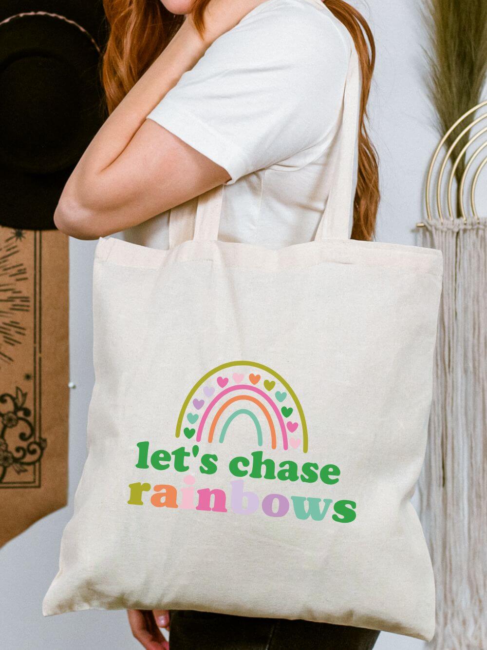 Let_s_Chase_Rainbows_Tote Let's Chase Rainbows Cotton Canvas Tote Bag - Image 1