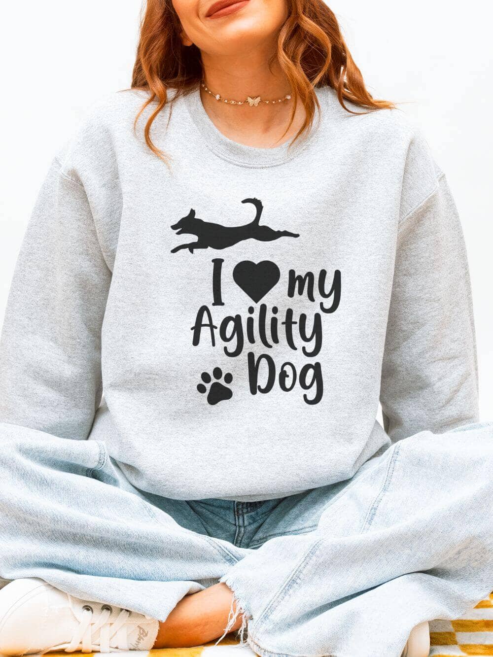 LoveAgilityDogSweatshirtAsh I Love My Agility Dog Cotton Women's Long Sleeve Graphic Sweatshirt - Image 1