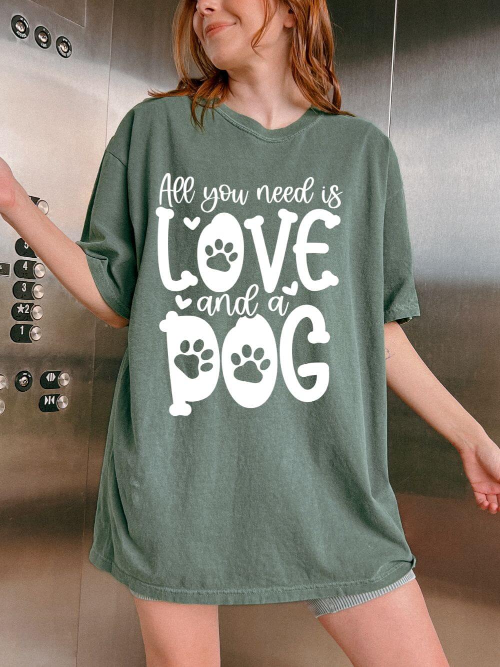 Love_Dog_Moss All You Need Is Love and a Dog Mom T-Shirt Cute Graphic Tee - Image 1