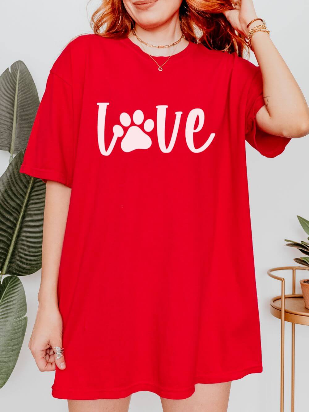 Love_Paw_Red Love Paw T-Shirt Valentine's Day Cute Pet Lover Graphic Unisex Short Sleeve Tee - Image 1