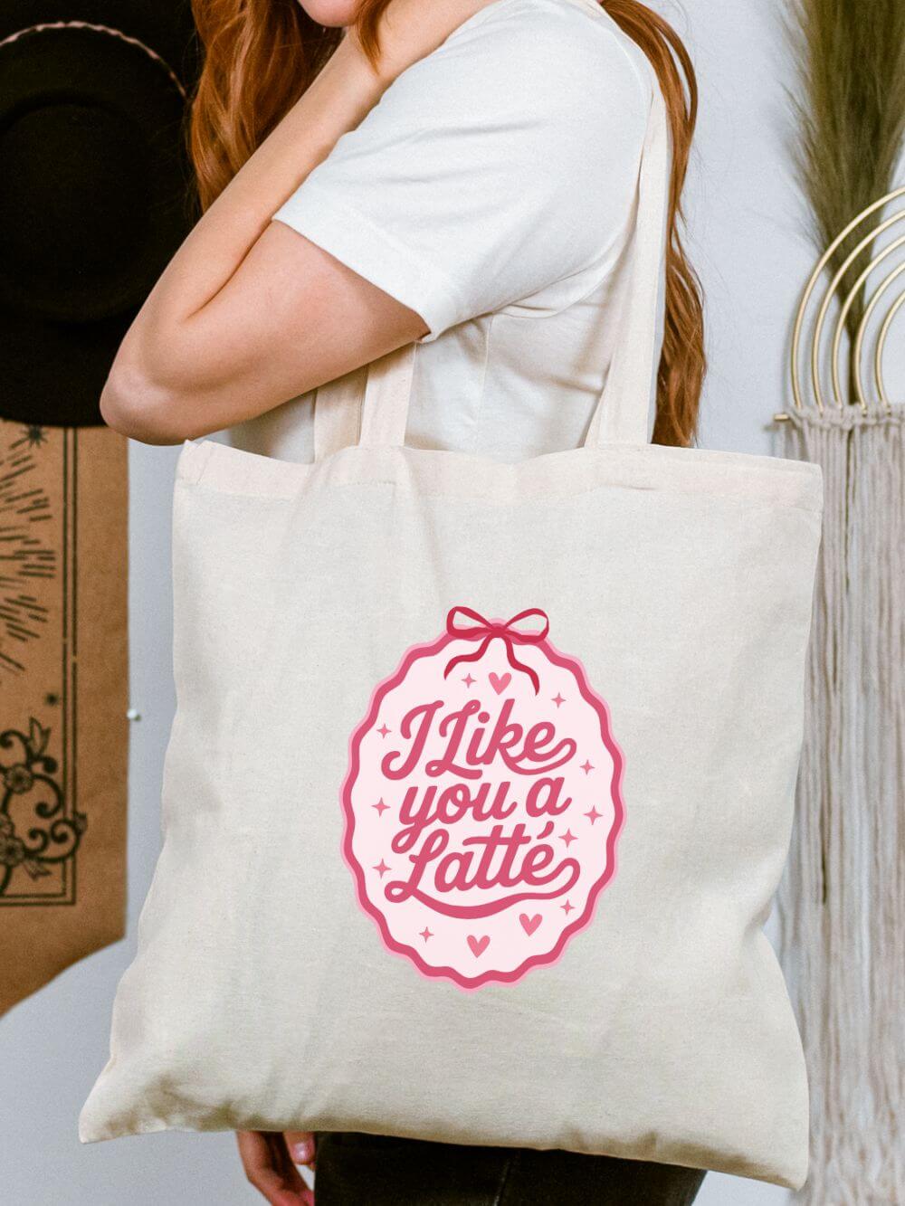Love_You_a_Latte_Tote I Like You a Latte Cute Coffee Lover Cotton Canvas Tote Bag - Image 1