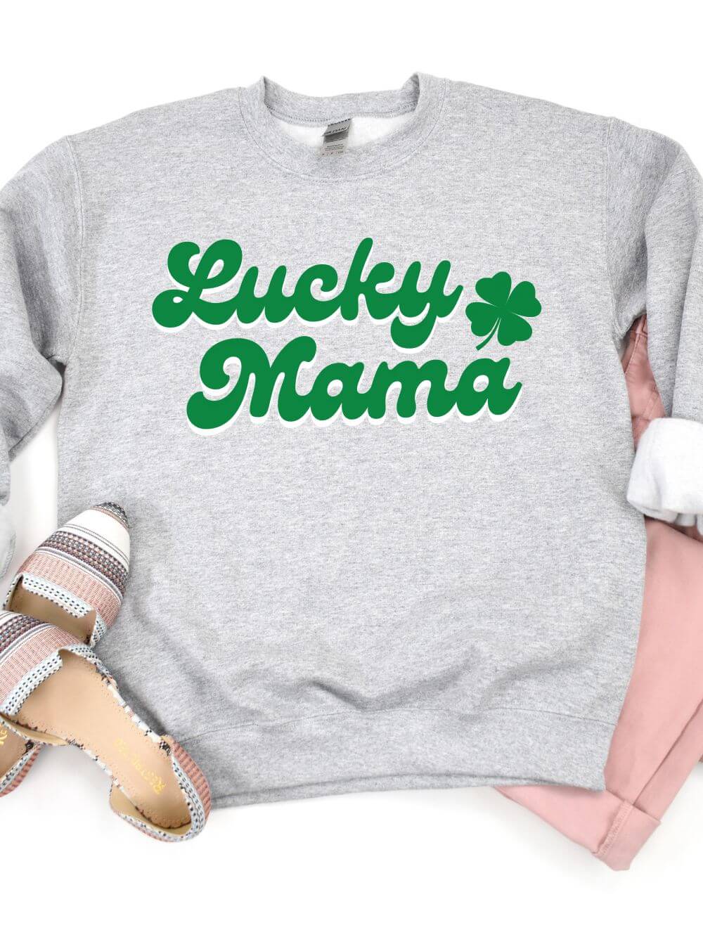 LuckyMamaSweatshirtSportGray Lucky Mama Mom Heavy Blend Crewneck St. Patrick's Day Sweatshirt - Image 1