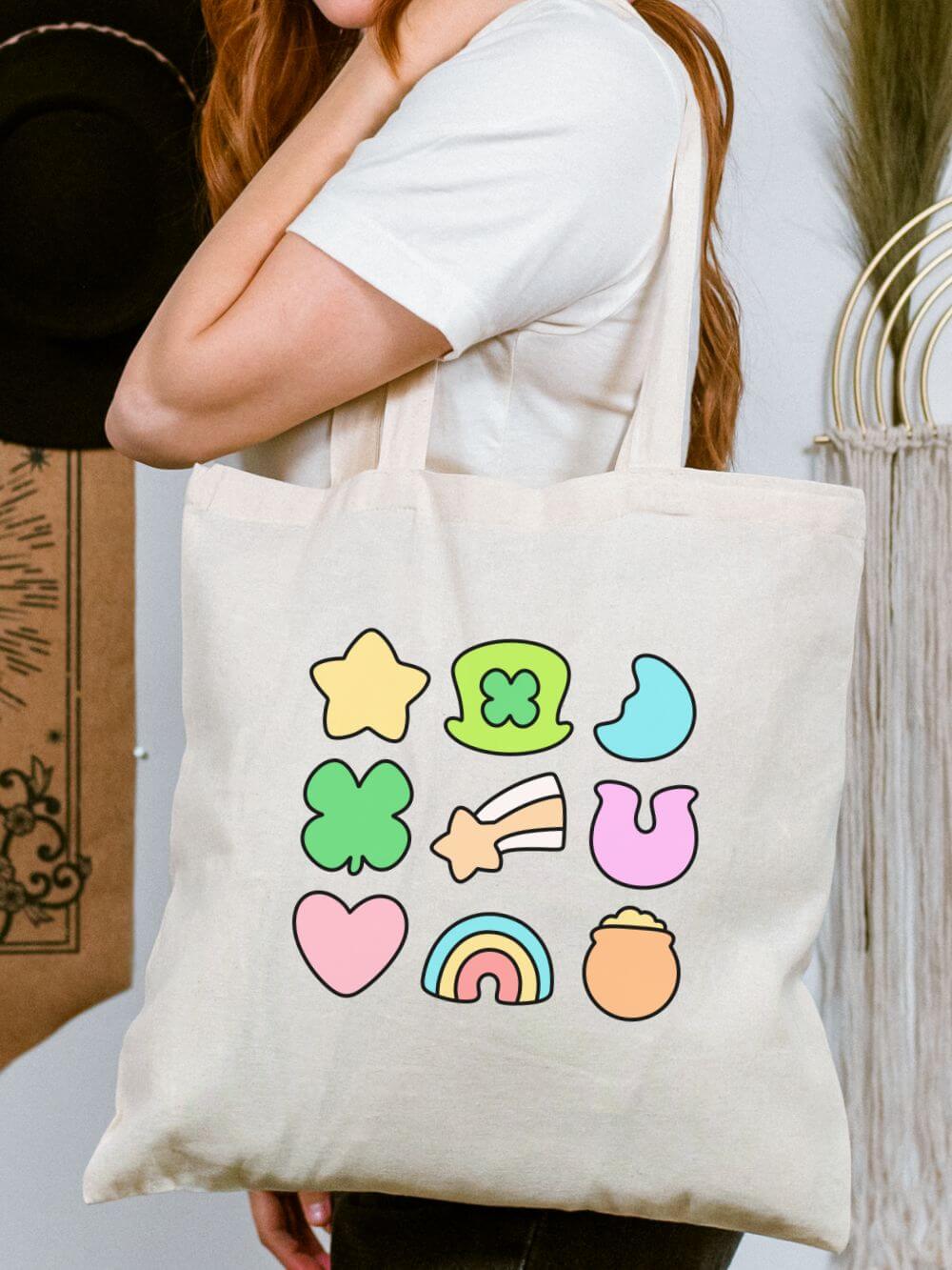 Lucky_Charms_Tote Cute Lucky Charms Icons Cotton Canvas Tote Bag - Image 1
