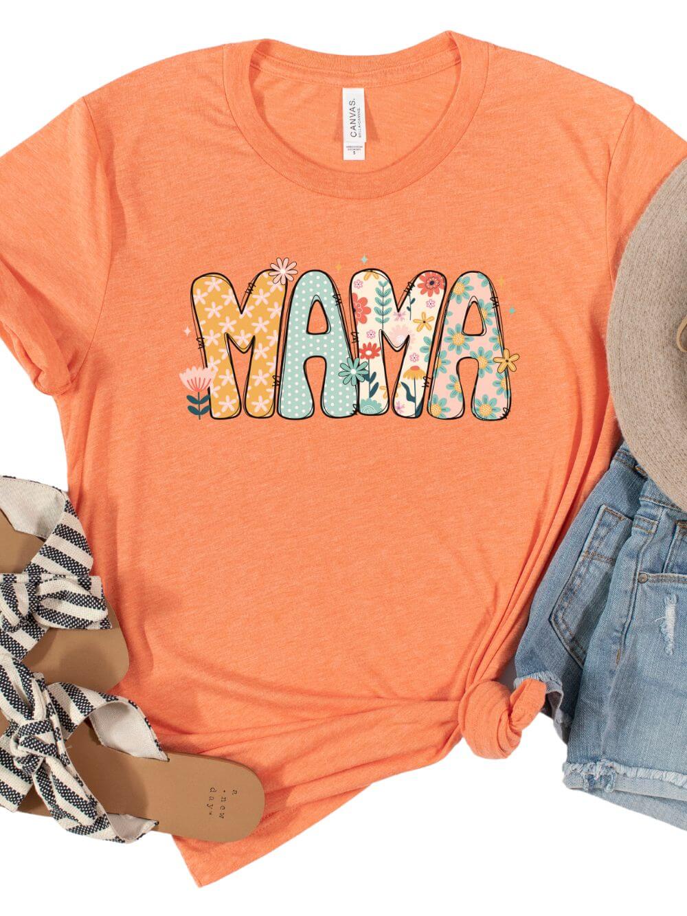 Mama_Floral_Heather_Orange_8d888780-0384-4d98-b772-746e942484b4 Floral Mama Women's Graphic Tee Flower Mom T-Shirt - Image 1