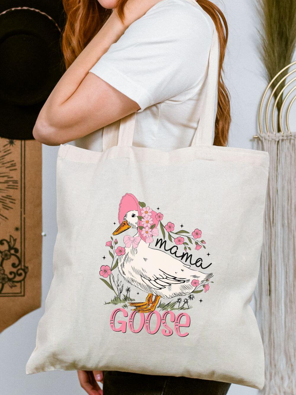 Mama_Goose_Tote Mama Goose Pink Floral Cotton Canvas Tote Bag - Image 1