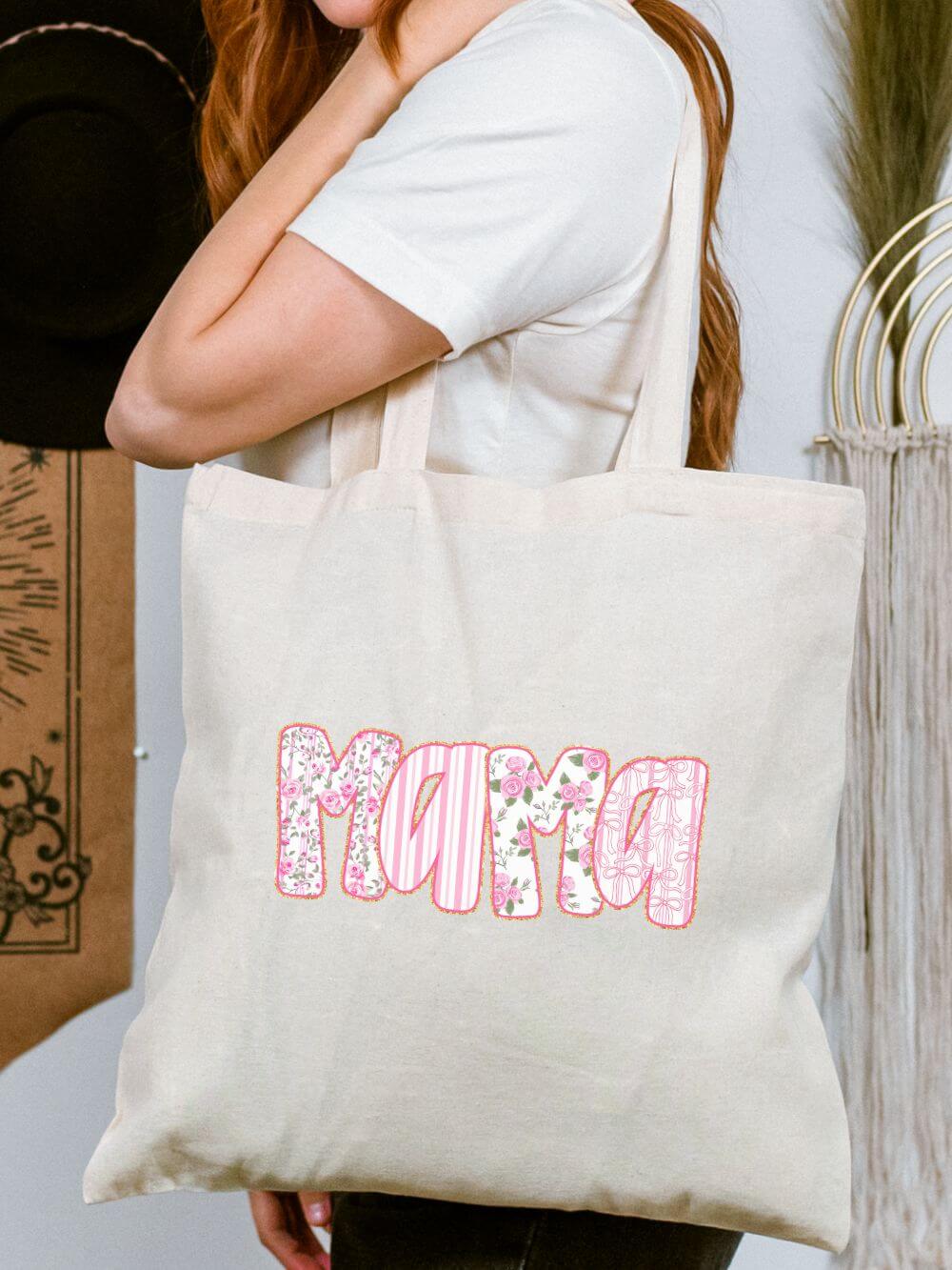 Mama_Pink_Floral_Tote Mama Pink Floral Cotton Canvas Tote Bag - Image 1