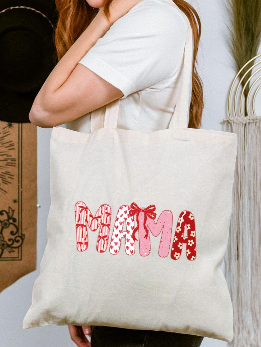 Mama_Pink_Red_Tote Mama Red & Pink Cotton Canvas Tote Bag - Image 1