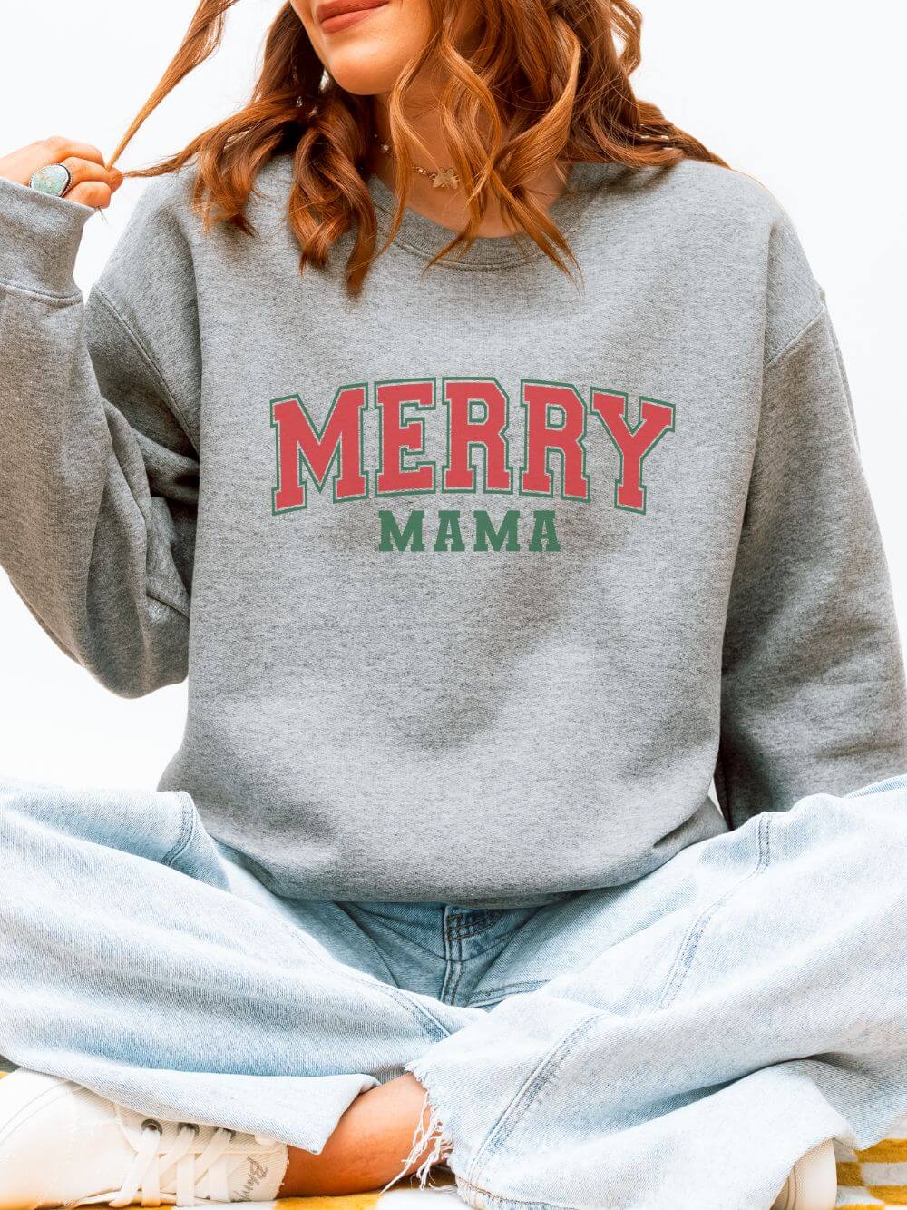 Merry_Mama_Sport_Gray Merry Mama Heavy Blend Women's Cozy Crewneck Holiday Christmas Sweatshirt - Image 1