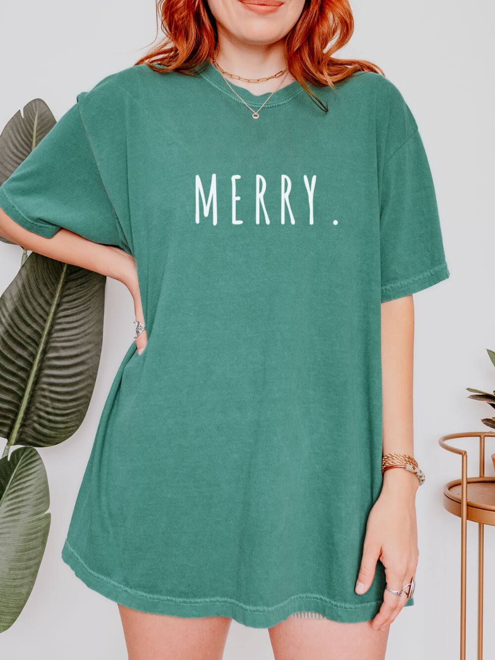 Merry_T-Shirt_Light_Green Merry Period Holiday Tee Unisex Christmas T-Shirt - Image 1