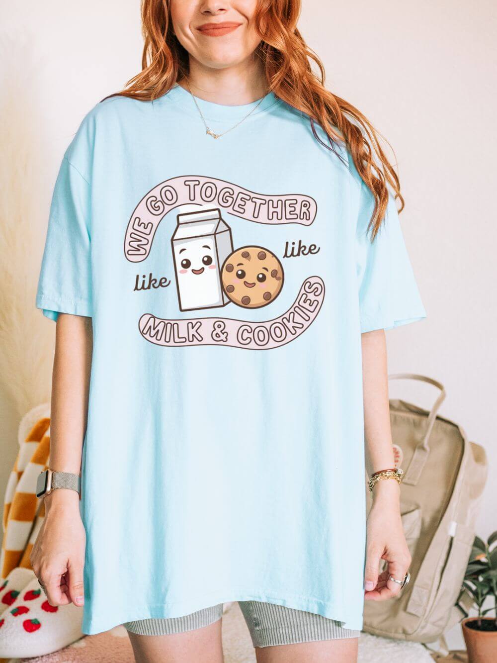 Milk_Cookies_Chambray We Go Together Like Milk & Cookies Graphic T-Shirt Unisex Short Sleeve Tee - Image 1