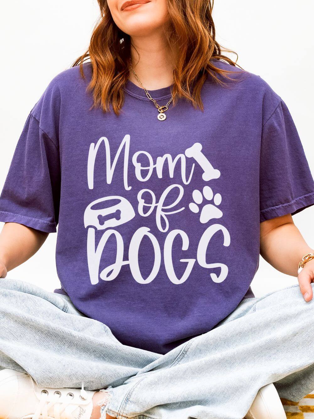 Mom_of_Dogs_Grape Mom of Dogs Bowl & Bone T-Shirt Cute Dog Mom Graphic Tee - Image 1