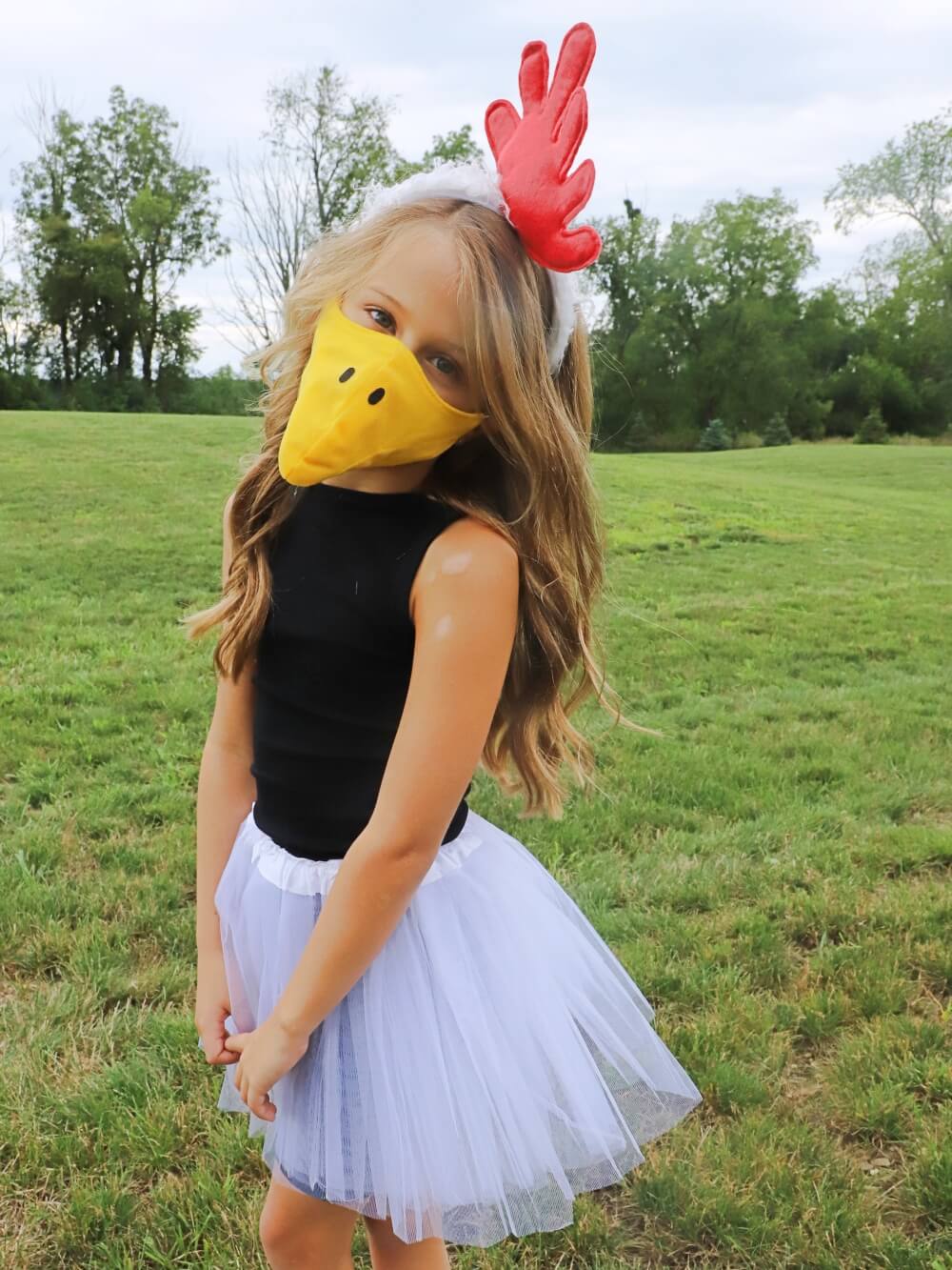 NatalieChickenTutuCostume2_99b2ffd9-86bb-4181-bc62-36e0a7fda90f-1 White Chicken Costume Set for Adults & Plus Size – White Tutu Skirt, Beak & Headband – Fun Farm Animal Outfit for Halloween & Cosplay - Image 1