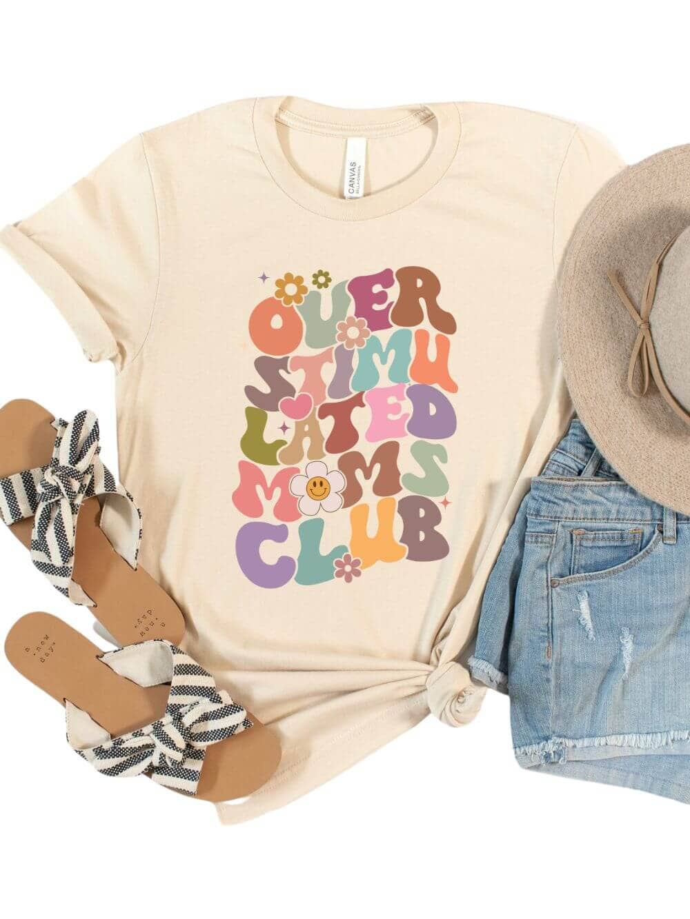 OverstimulatedMomsClubTan Overstimulated Moms Club Women's Retro Graphic T-Shirt - Image 1