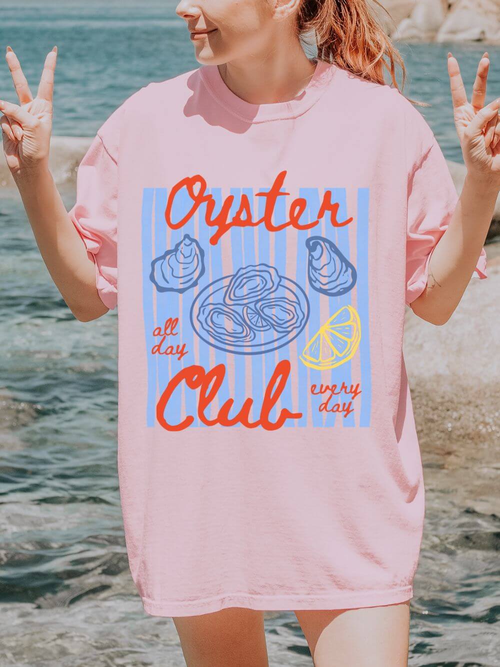 Oyster_Club_Blossom Oyster Club T-Shirt Vintage Seafood Graphic Tee - Image 1