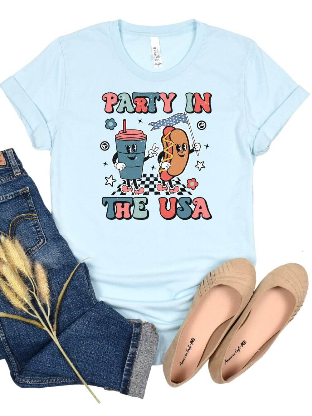 PartyUSAHeatherIceBlue Party in the USA Patriotic 4th of July Summer T-Shirt - Image 1