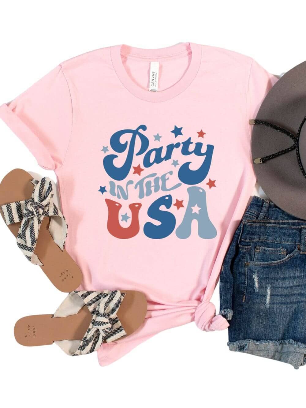 PartyintheUSAPink Party in the USA Patriotic 4th of July Patriotic Graphic T-Shirt - Image 1