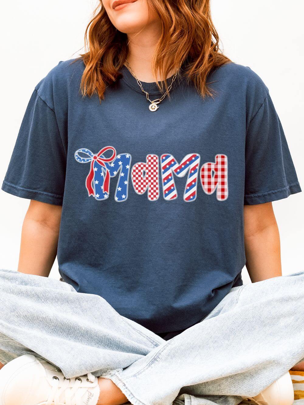 Patriotic_Mama_Midnight Patriotic Mama USA Graphic T-Shirt 4th of July Mom Tee - Image 1