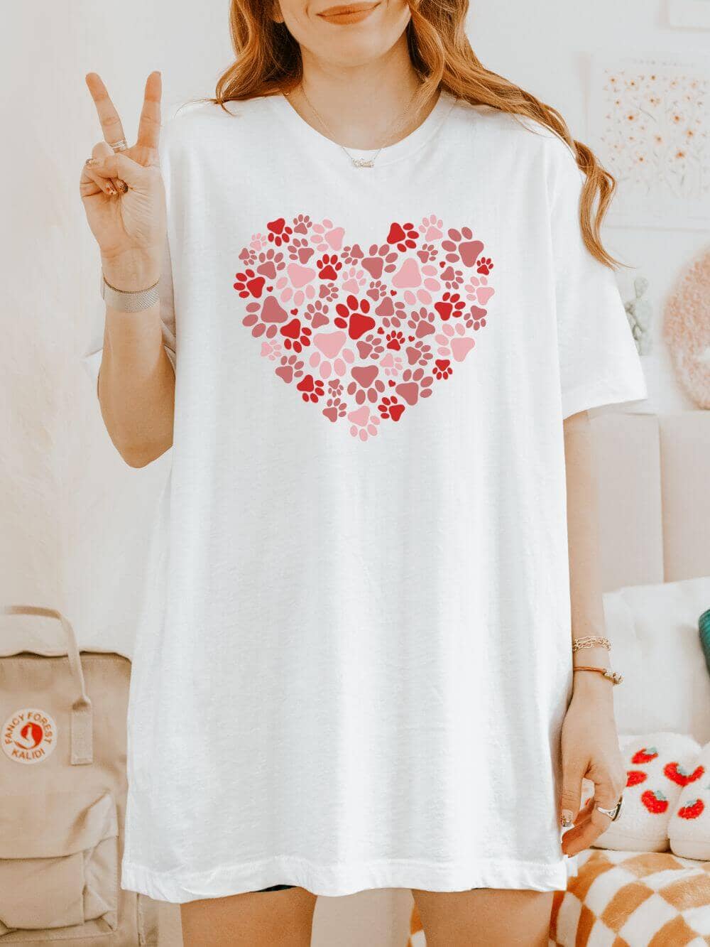 PawHeartT-ShirtWhite Dog Paw Heart Dog Mom Valentine's Day Short Sleeve Graphic T-Shirt - Image 1