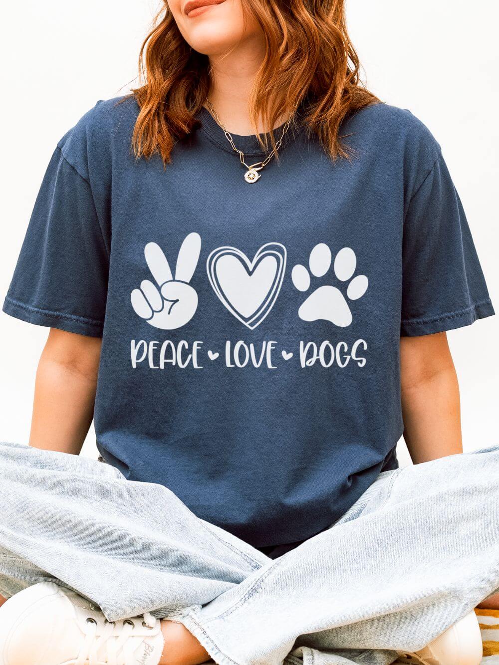 Peace_Love_Dogs_Midnight Peace Love Dogs T-Shirt Cute Dog Mom Graphic Tee - Image 1