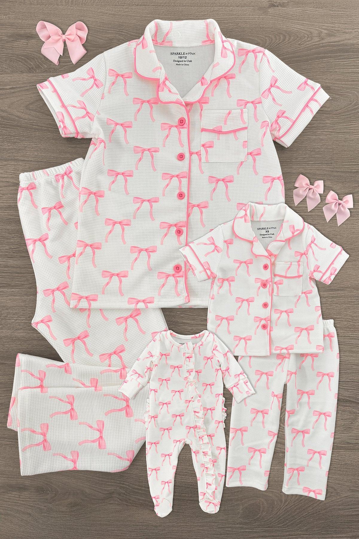 Pink_Bow_Jammies Mom & Me - Blushing Bows Waffle Knit Pajamas - Image 1