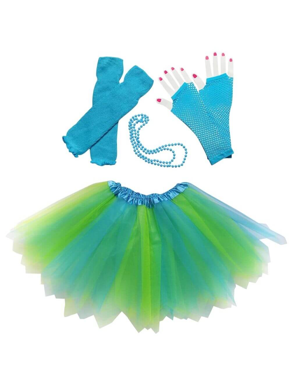 Pixie_80_s_Blue-1 80s Costume in Neon Blue & Lime Green - 4 Piece Pixie Tutu Set for Girls, Adult, & Plus Sizes - Image 1