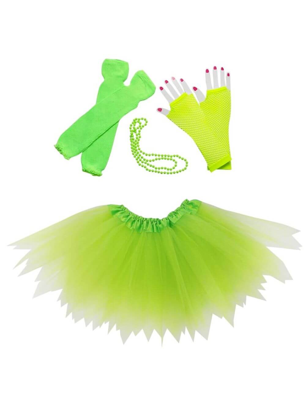 Pixie_80_s_Neon_Green-1 80s Costume in Neon Lime Green - 4 Piece Pixie Tutu Set for Girls, Adult, & Plus Sizes - Image 1